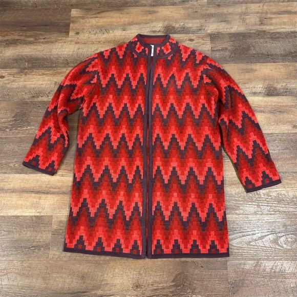 Westbound M Red & Purple Geometric Open Cardigan Sweater Duster Colorful EUC - Picture 1 of 8